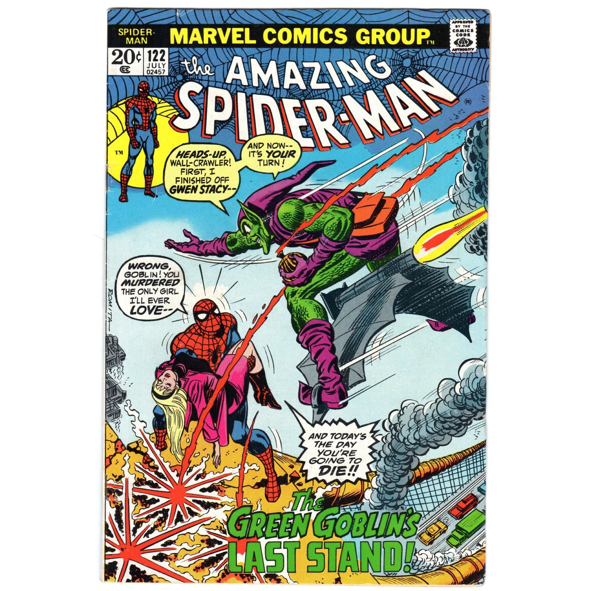 1973 Amazing Spiderman #122 Marvel Comics - Death of Green Goblin - Fine