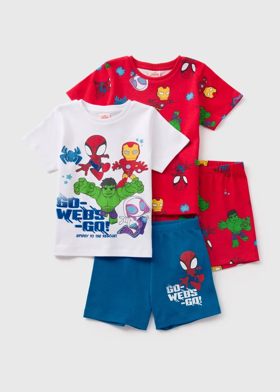 2 Pack Marvel Kids Red Spidey Friends Pyjama Top & Shorts Set (1-7yrs)