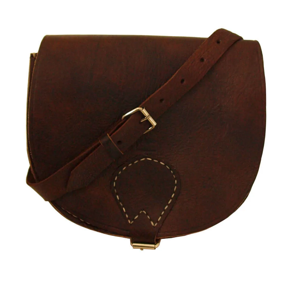 Berber Leather Large Leather Saddle Bag Half Moon - Brown