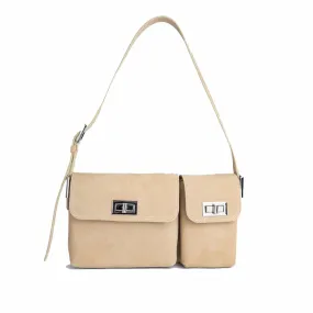 --Billy cappuccino suede leather bag-