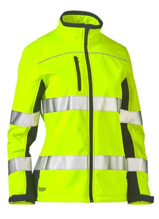 BISLEY Women's Taped Two Tone Hi Vis Soft Shell Jacket 310gsm