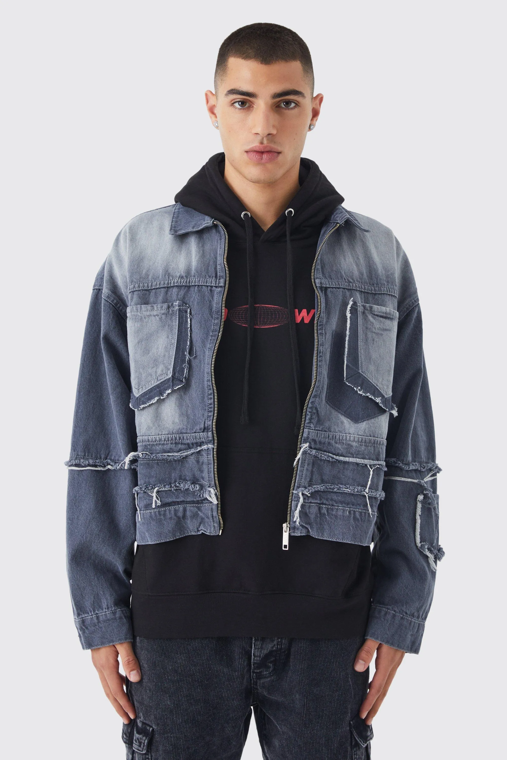 Boxy Fit Frayed Edge Denim Jacket