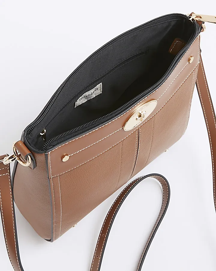 Brown Lock Hardware Cross Body Bag