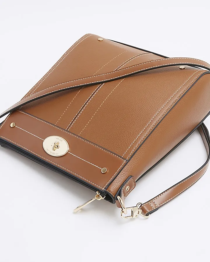 Brown Lock Hardware Cross Body Bag