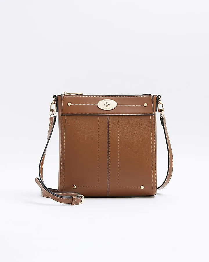 Brown Lock Hardware Cross Body Bag