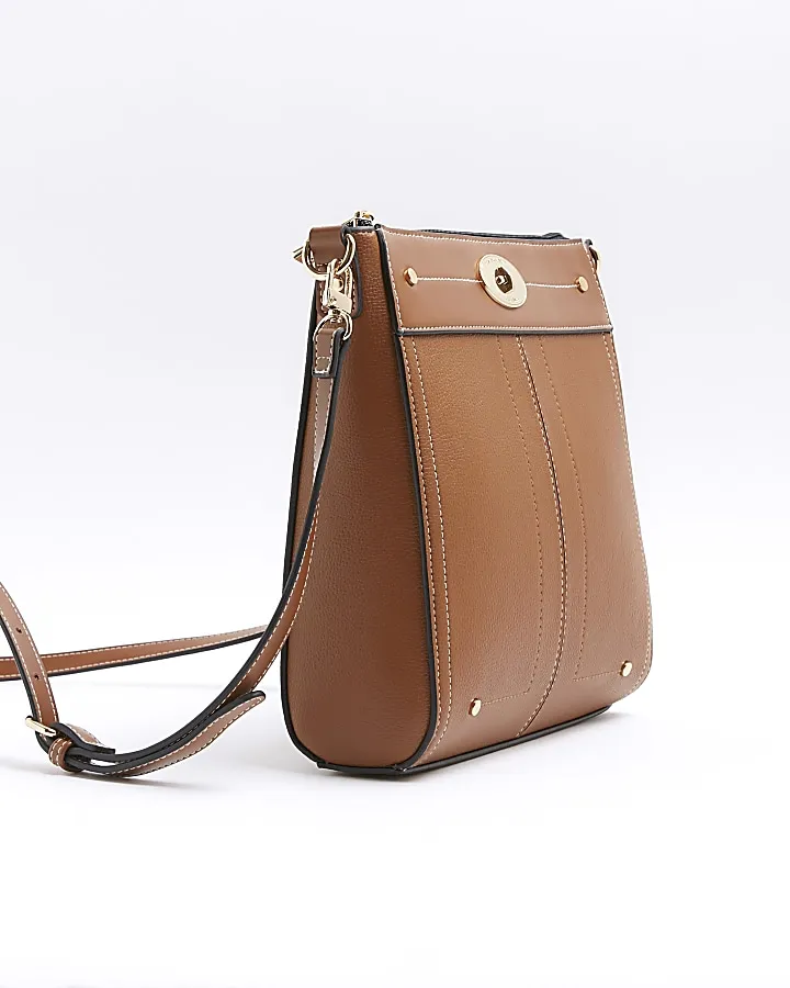 Brown Lock Hardware Cross Body Bag