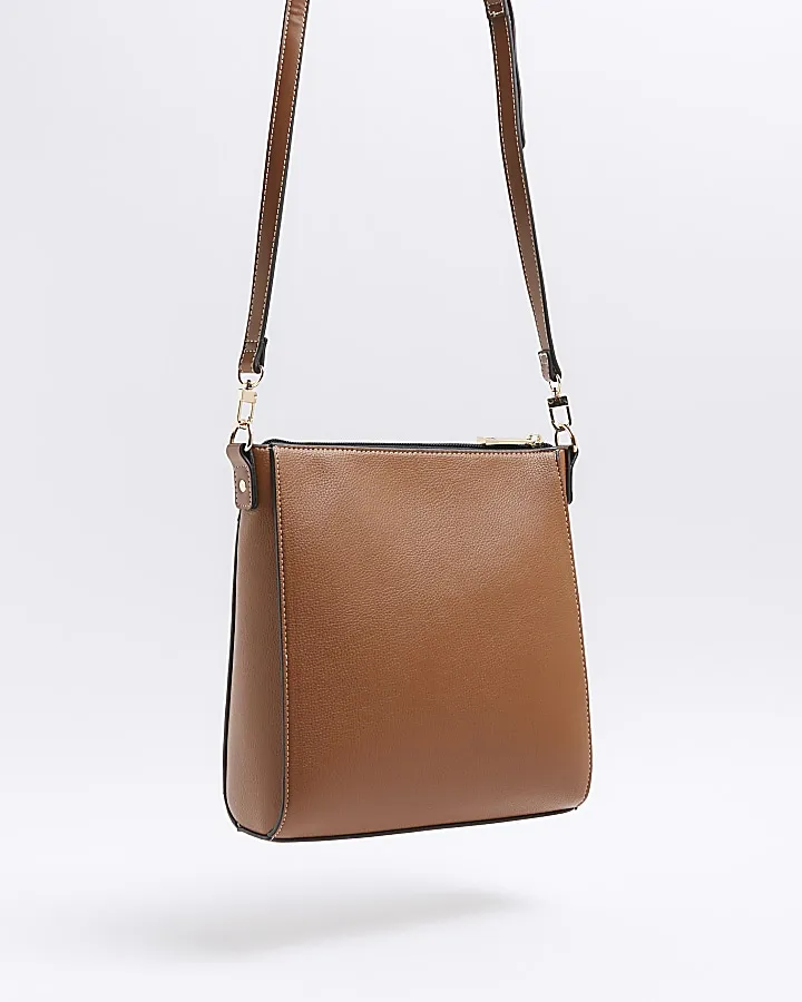 Brown Lock Hardware Cross Body Bag