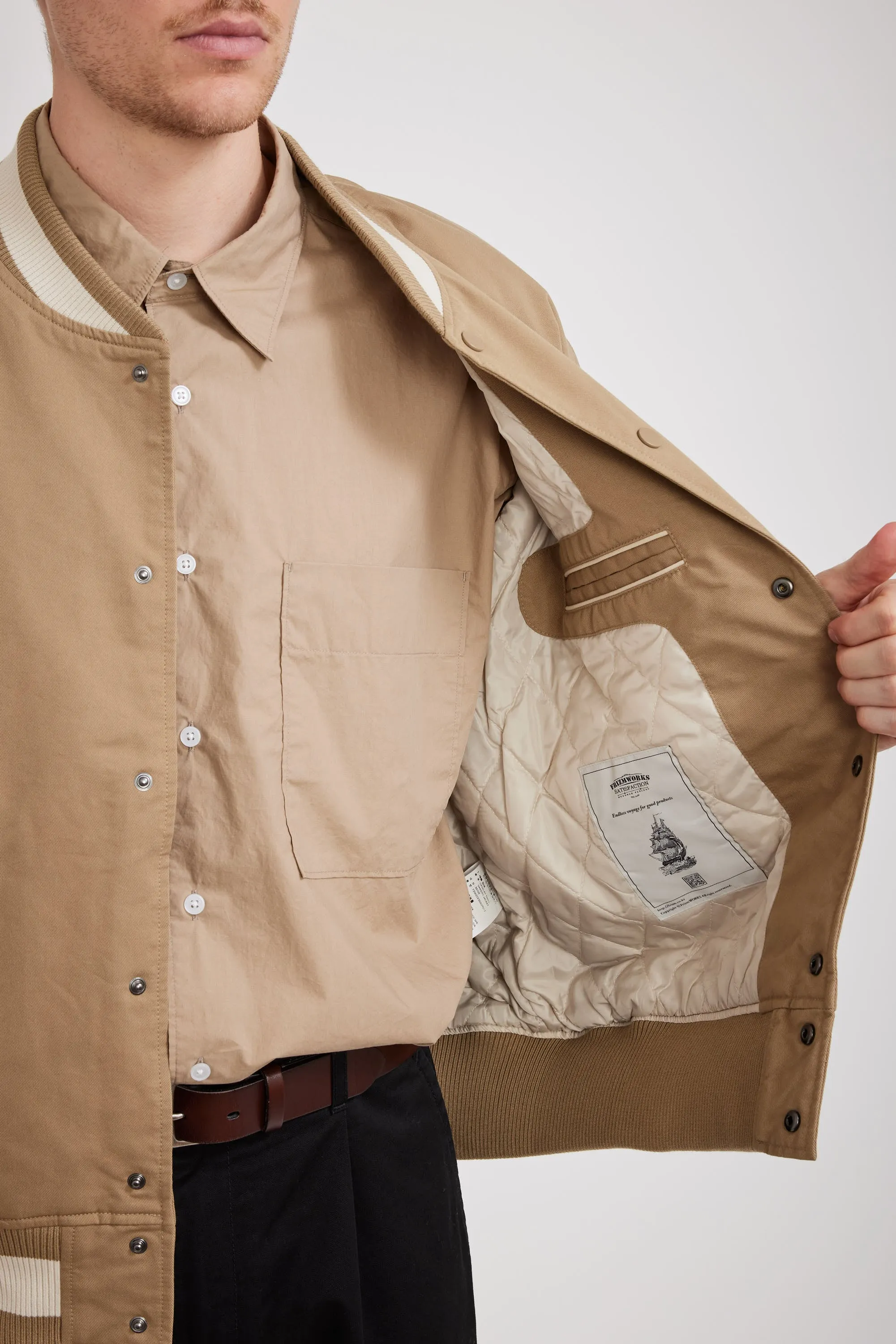 Cavalry Twill Varsity Jacket Beige