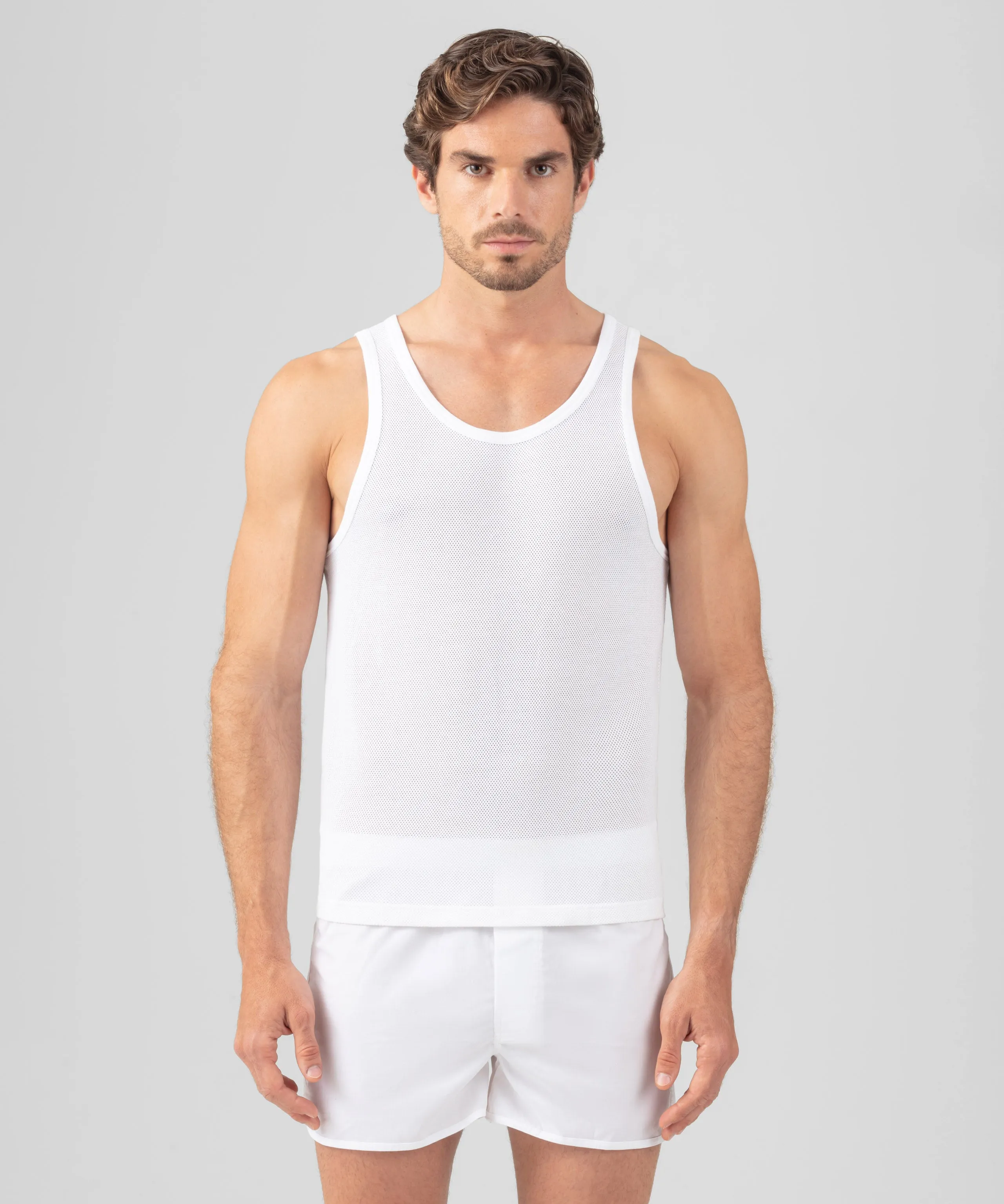 Cotton Mesh Tank Top: White