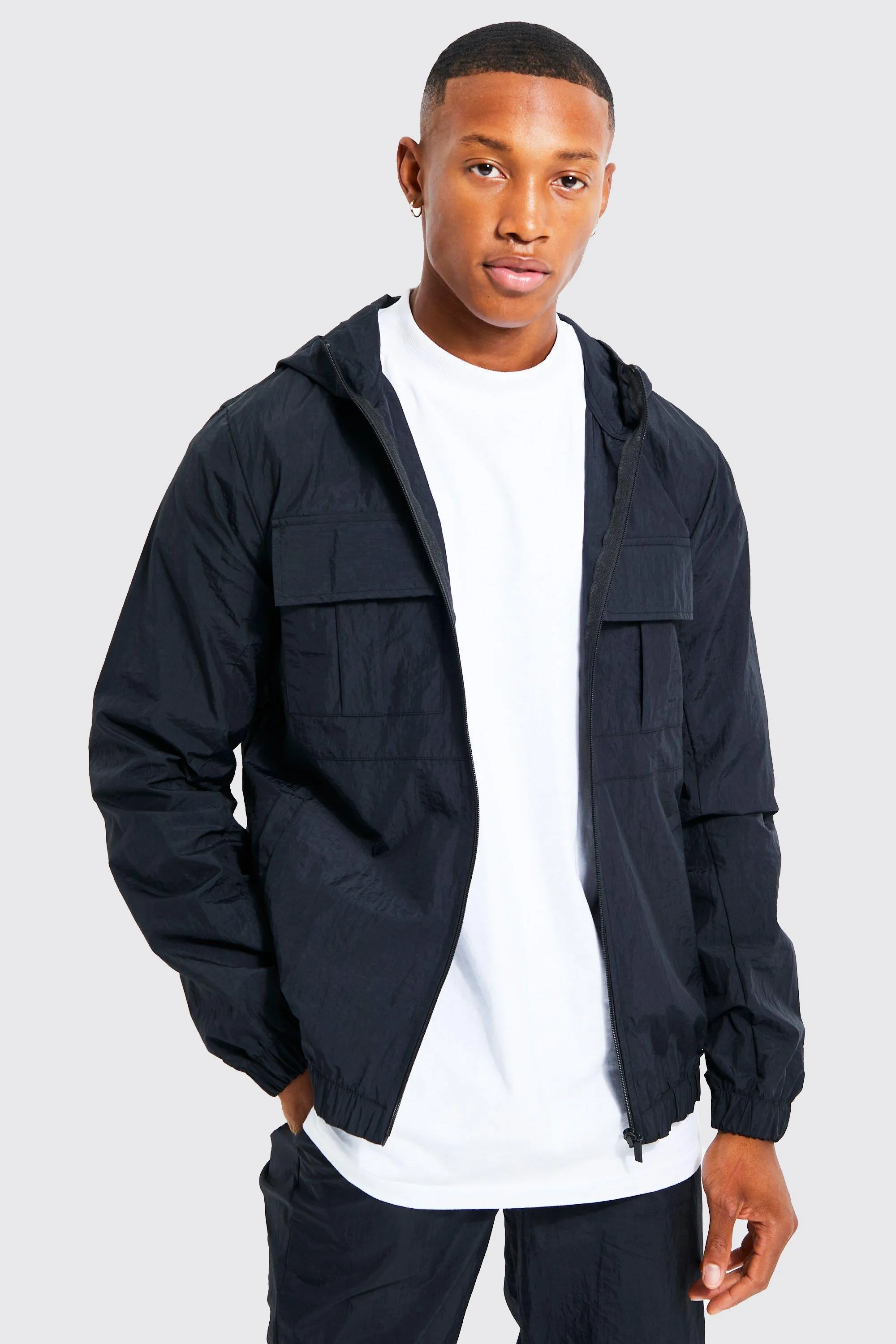 Crinkle Nylon 2 Pocket Hooded Jacket