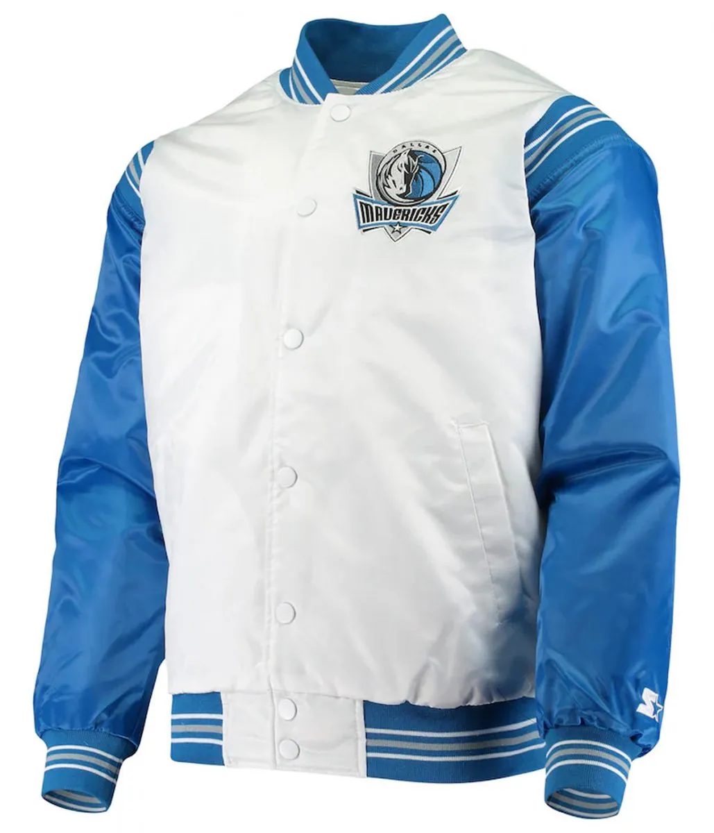 Dallas Mavericks Renegade Full-Snap White and Blue Satin Jacket