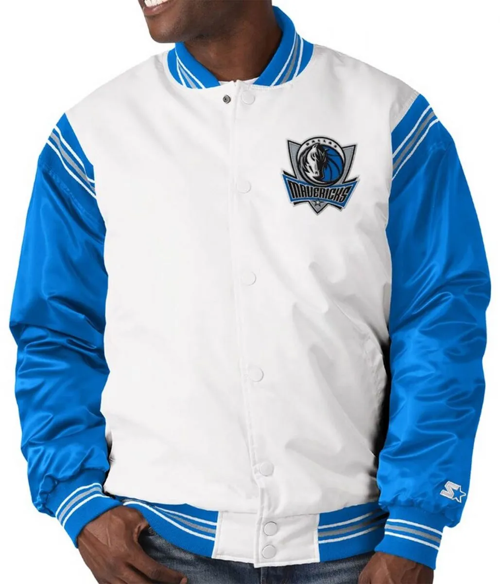 Dallas Mavericks Renegade Full-Snap White and Blue Satin Jacket