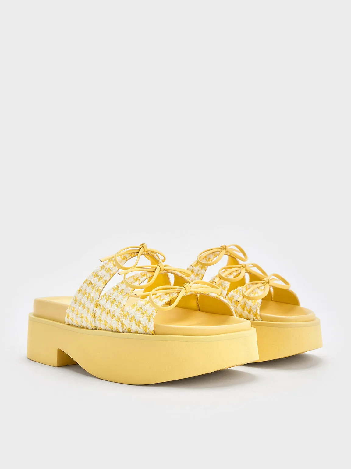 Dorri Houndstooth Triple-Bow Platform Sandals - Yellow