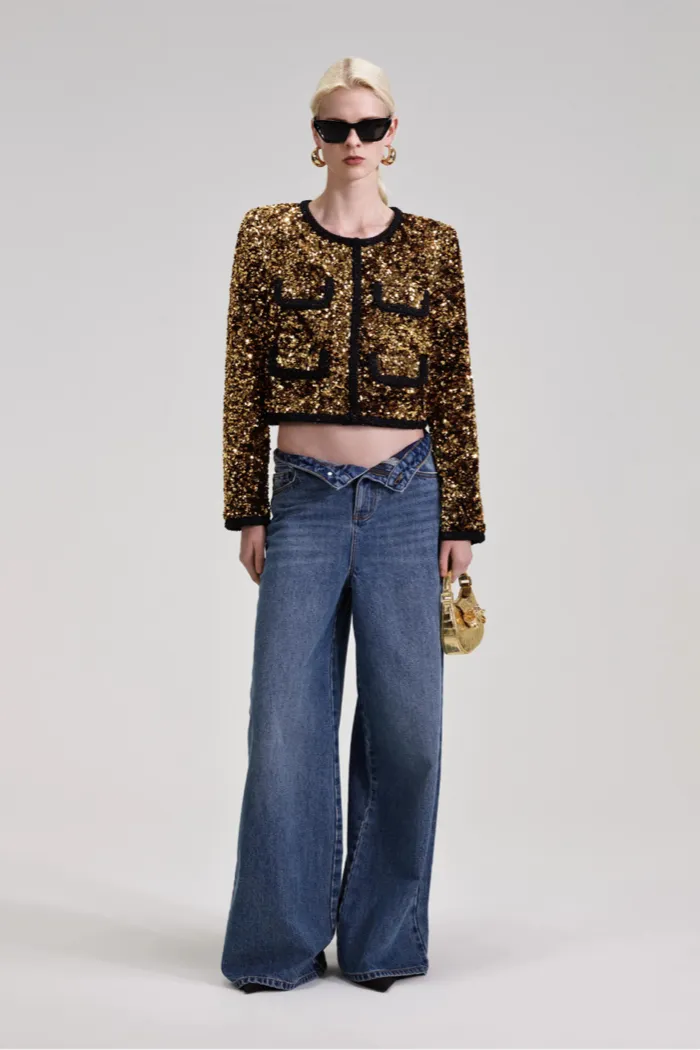 Gold Sequin Cropped Jacket