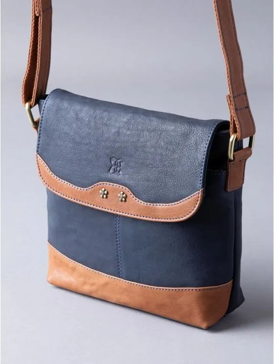 Hartsop Flapover Leather Cross Body Bag in Navy