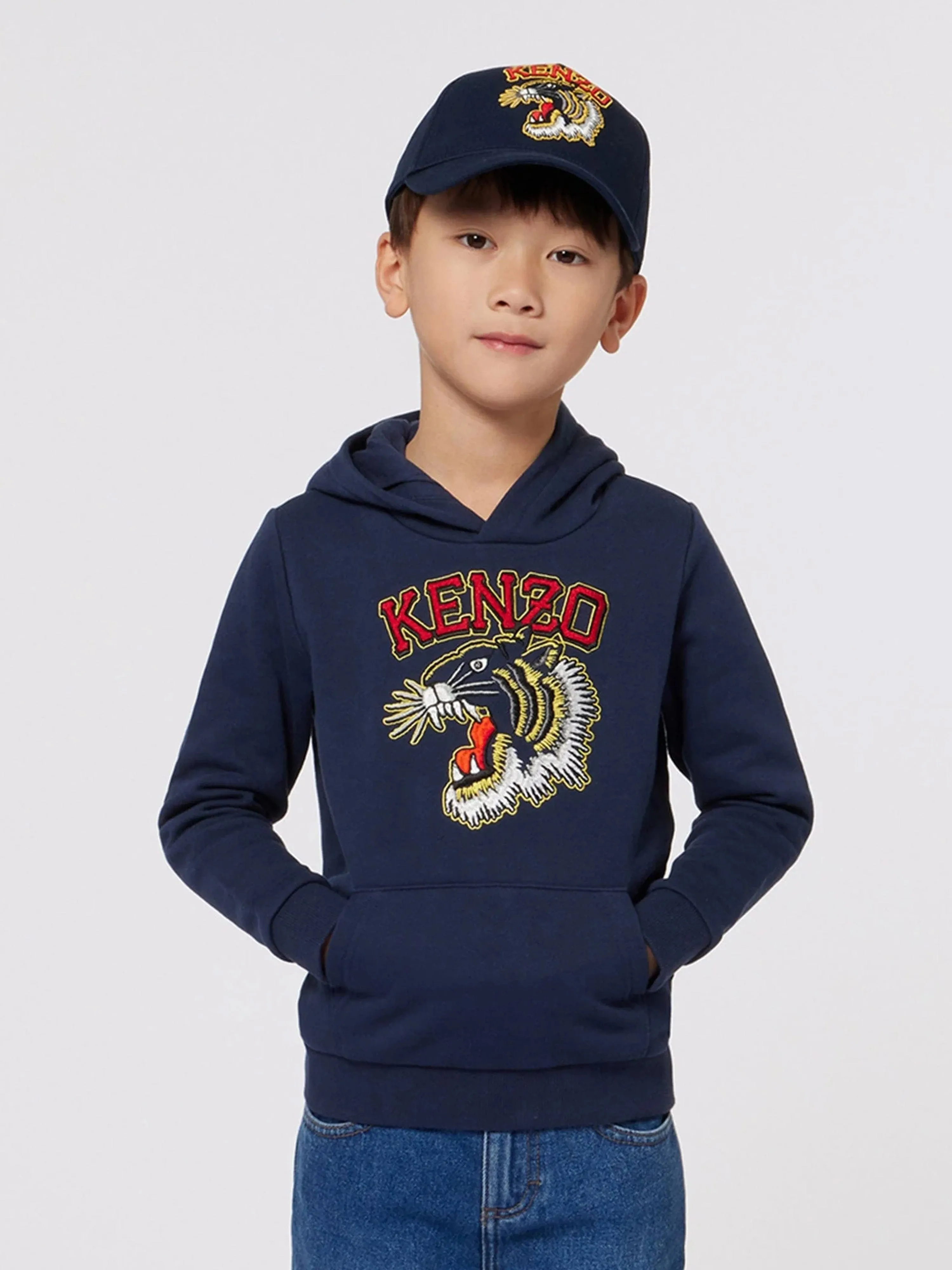 KENZO Boys Tiger Logo Hoodie in Navy