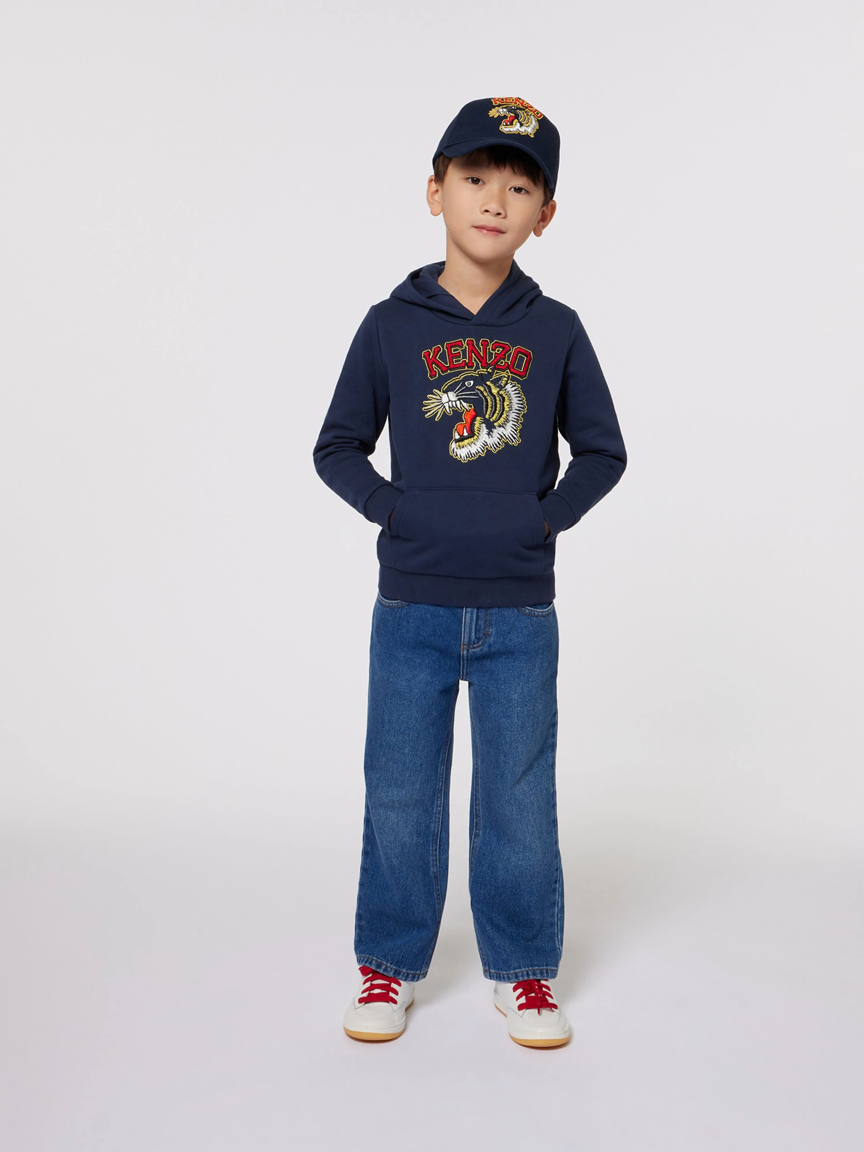 KENZO Boys Tiger Logo Hoodie in Navy