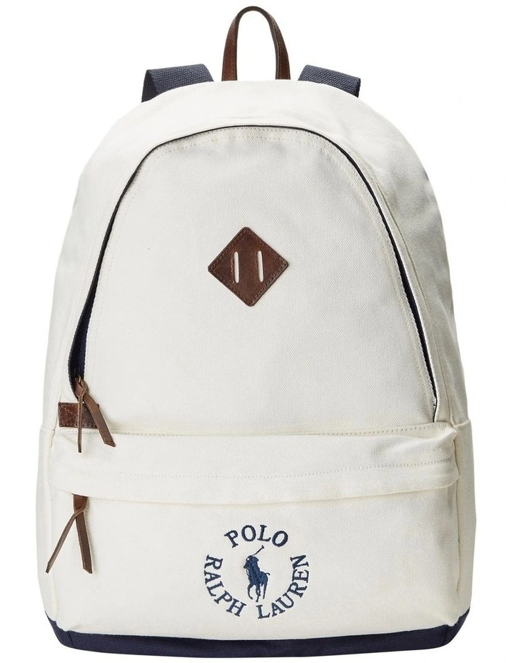 Logo Embroidered Canvas Backpack in White