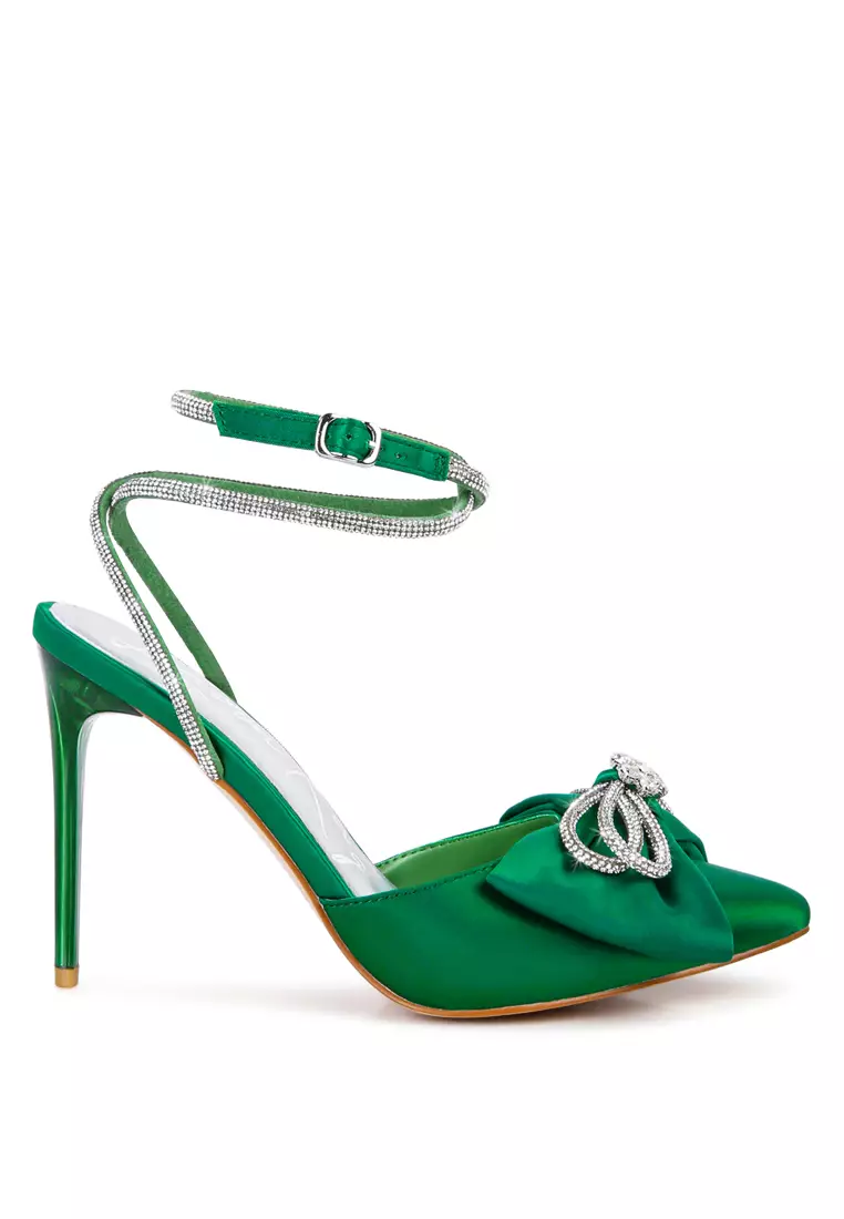 London Rag Green High Heeled Jewel Mule Sandals