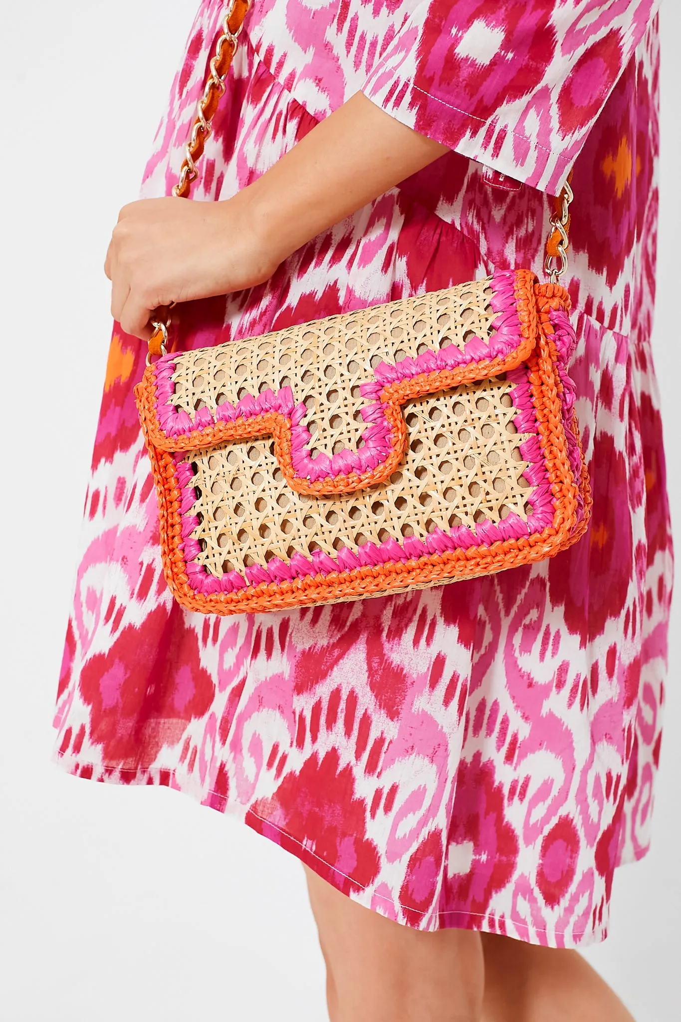 Natural and Pink Woven Crossbody