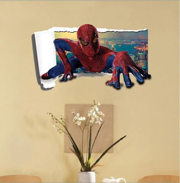 new 3D spider man wall stickers for children room cartoon wall stickers home decor bedroom living room boys wall stickers XL8121