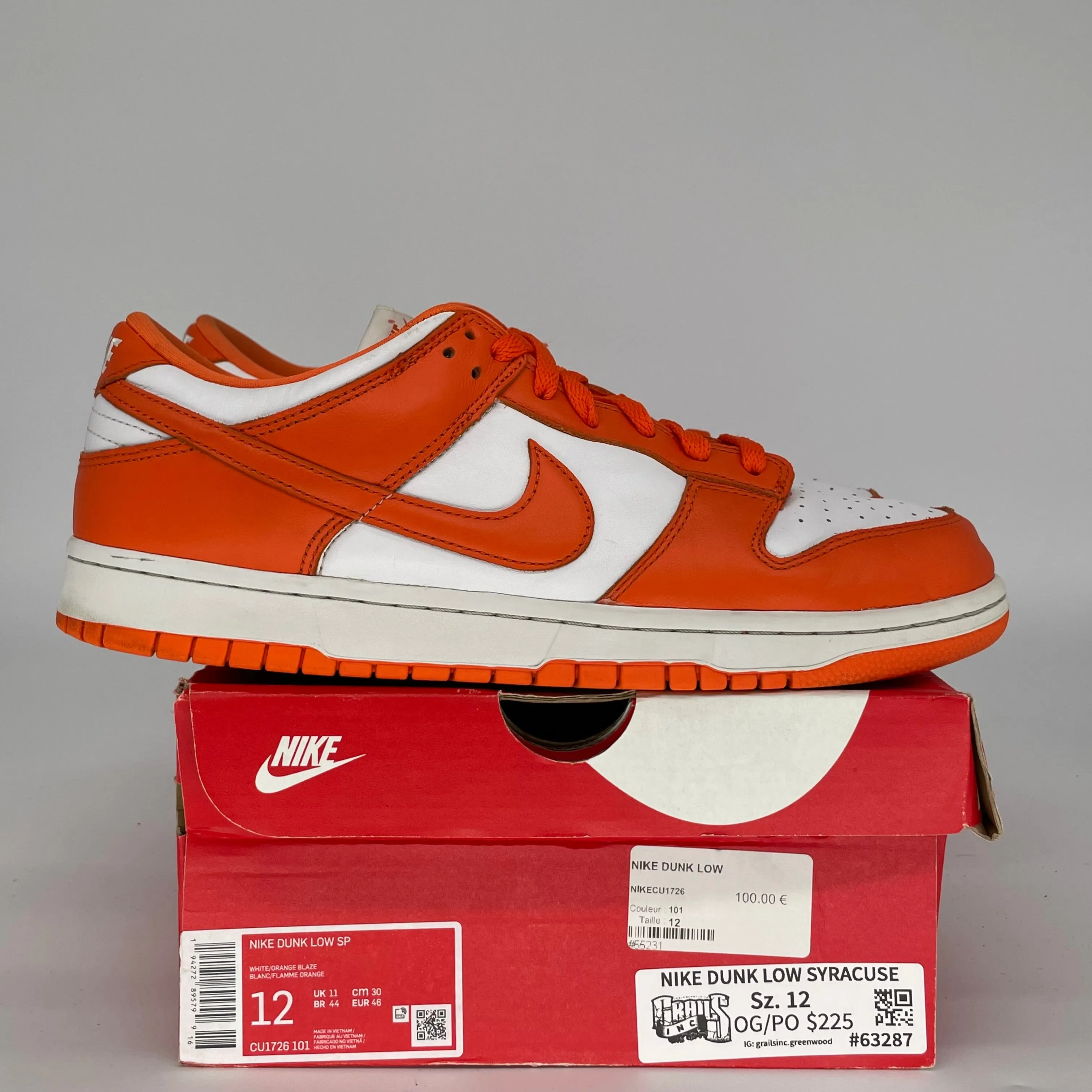 NIKE DUNK LOW SYRACUSE SIZE 12 CU1726-101