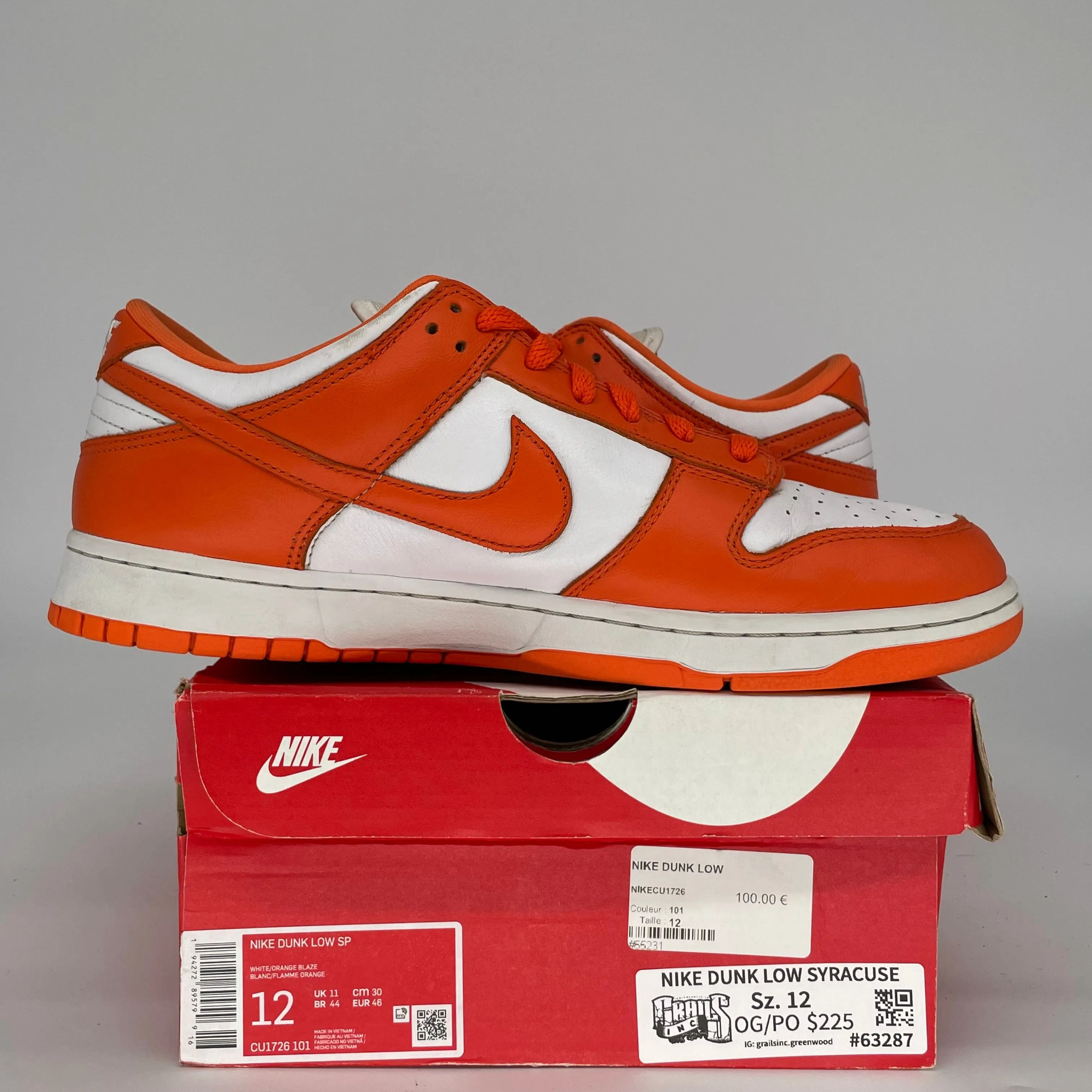 NIKE DUNK LOW SYRACUSE SIZE 12 CU1726-101