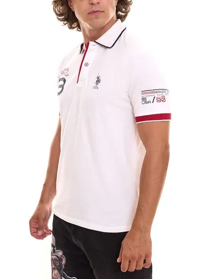 NOI. POLO ASSN. Polo manica corta, comoda polo da uomo con stampa frontale, camicia in cotone 197 65037 52520 100 bianco