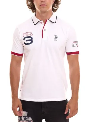 NOI. POLO ASSN. Polo manica corta, comoda polo da uomo con stampa frontale, camicia in cotone 197 65037 52520 100 bianco