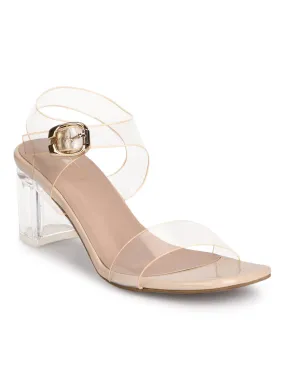 Nude Patent Perspex Clear Block Heel Sandals