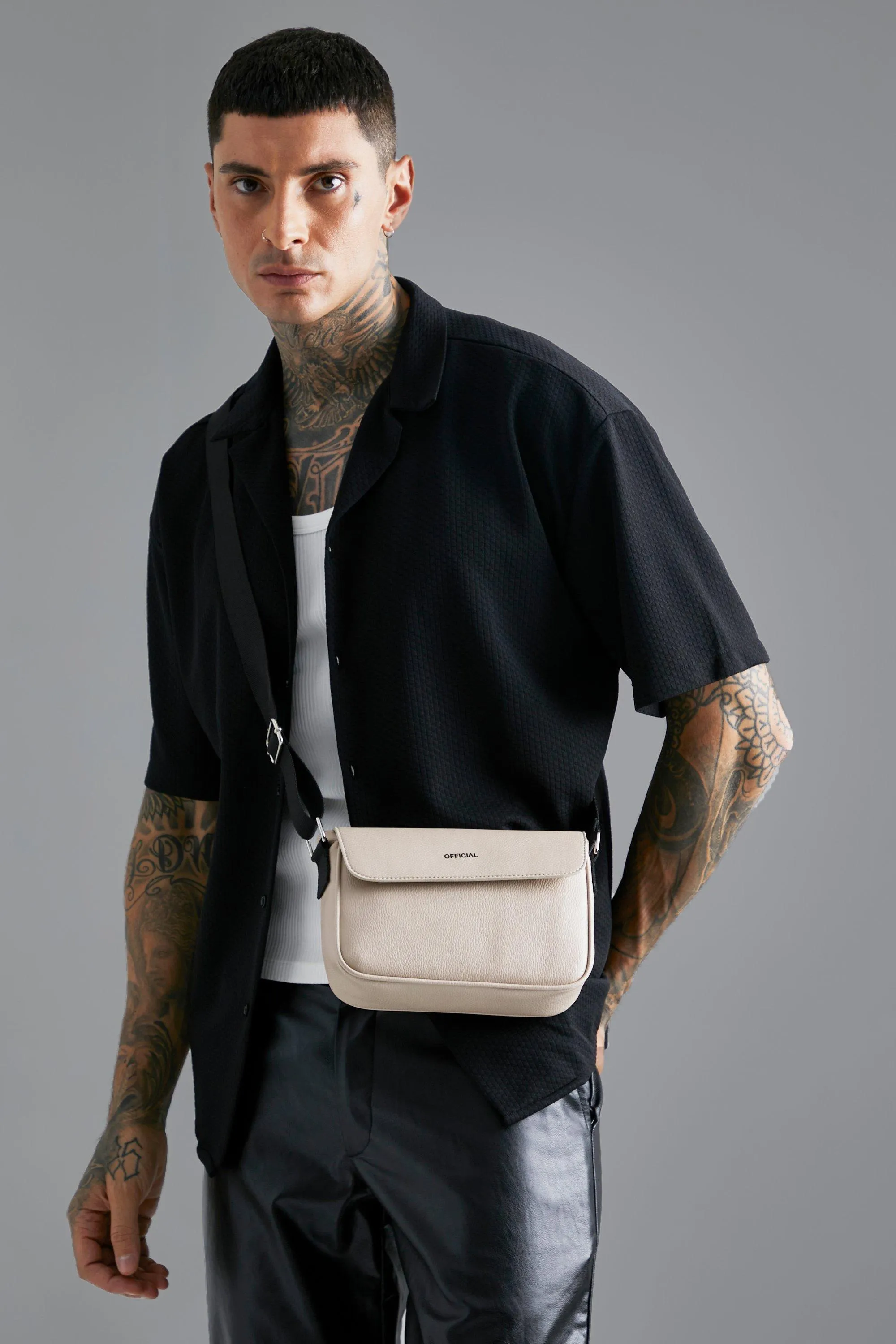 Official Smart Faux Leather Cross Body Bag | boohooMAN UK