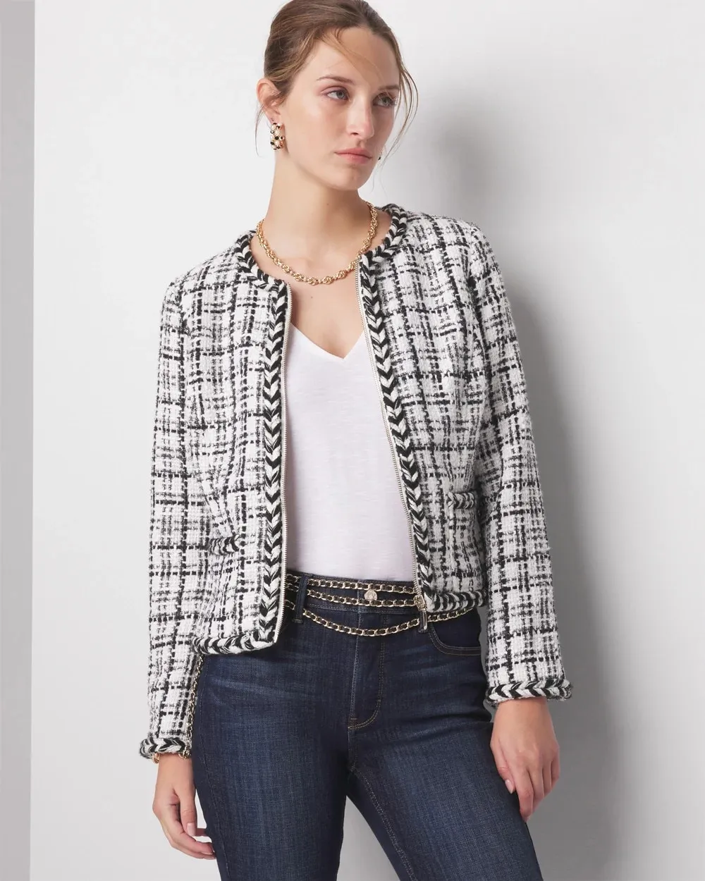 Petite Braided Trim Tweed Jacket