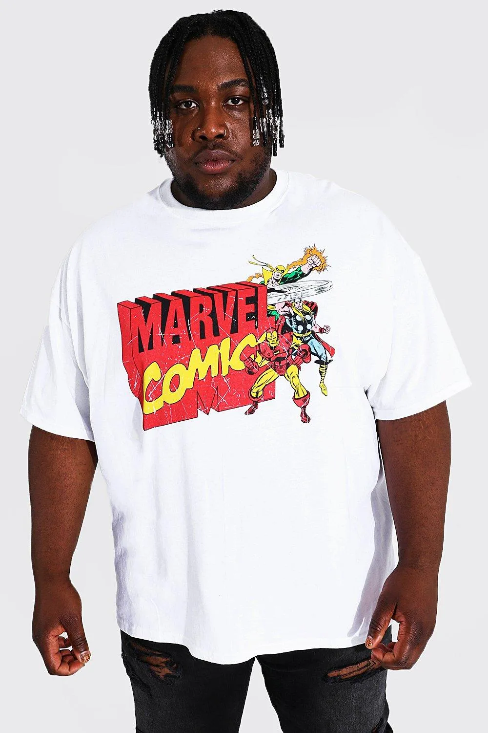 Plus Marvel Comic Character License T-shirt | boohooMAN UK