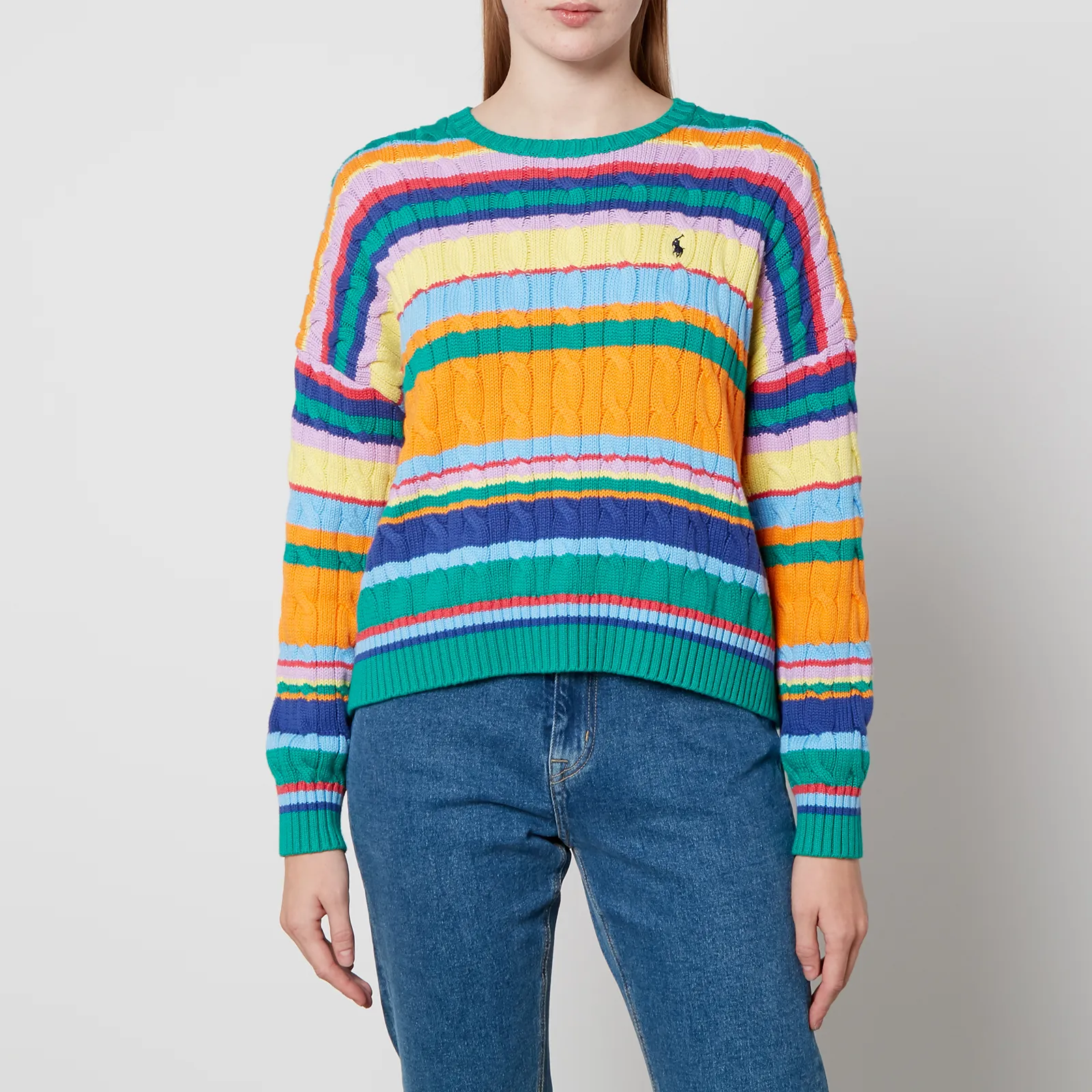 Polo Ralph Lauren Striped Cable-Knit Cotton Long Sleeve Pullover - XS | Coggles