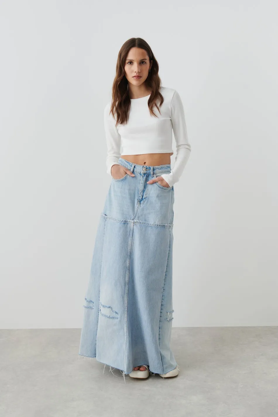 Remade denim skirt