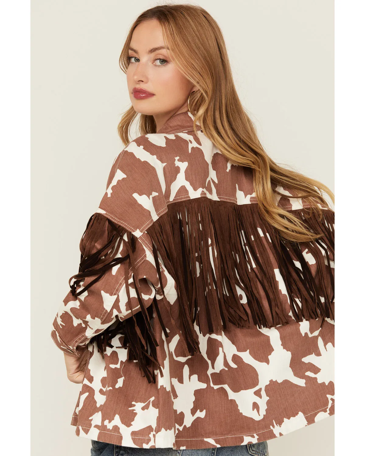 Saints & Hearts Women's Cow Print Tassel Jacket