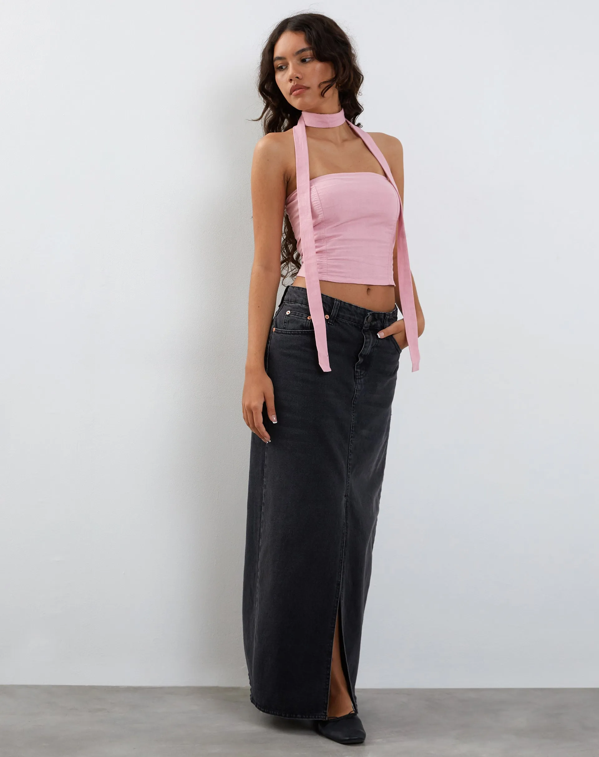 Shaloe Bandeau Top and Scarf Set in Flamingo Pink