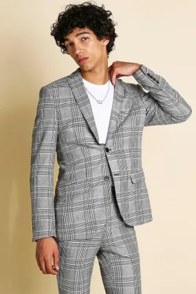 Skinny Fit Mono Check Suit Jacket