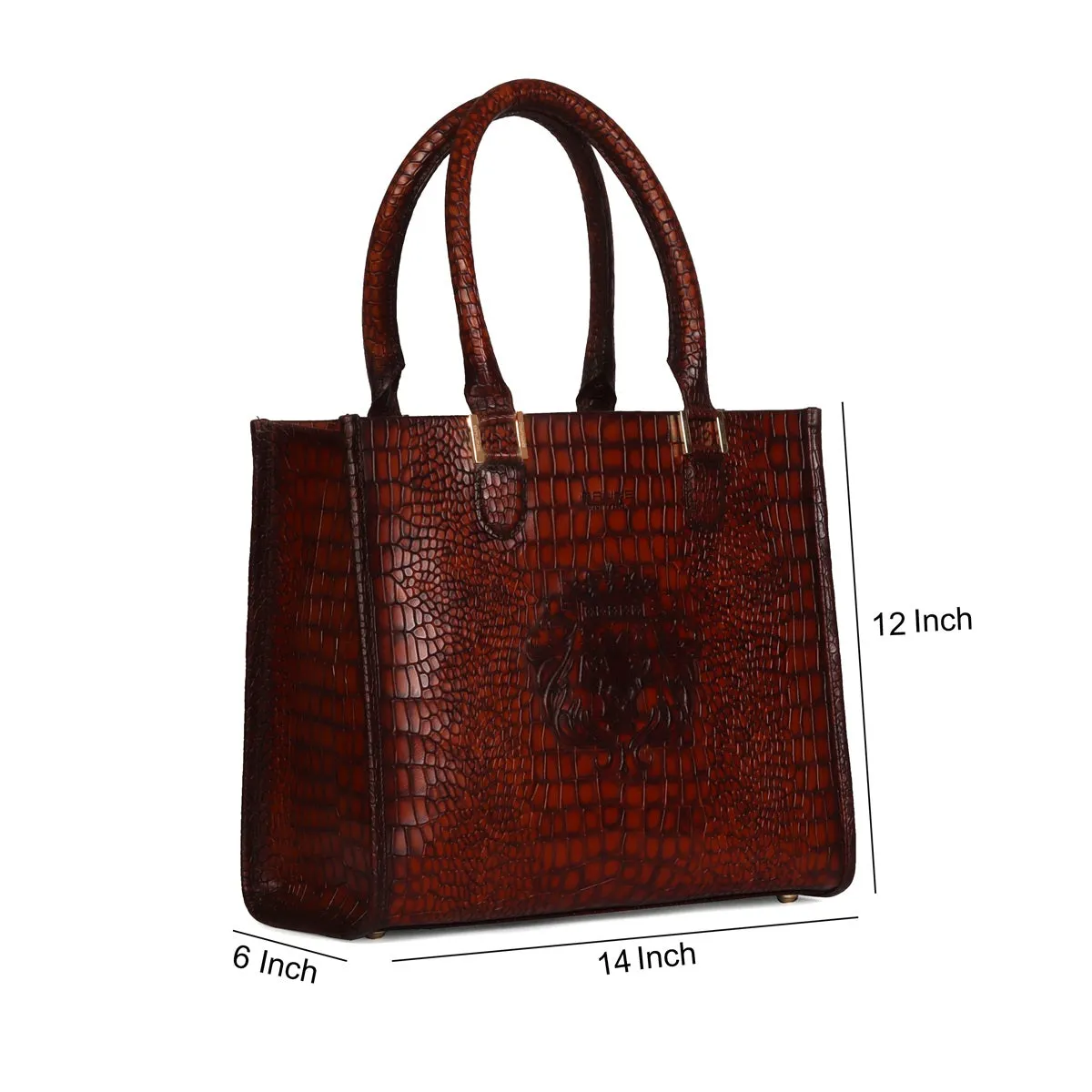 Smokey Finish Medium Hand Bag In Deep Cut Cognac Leather