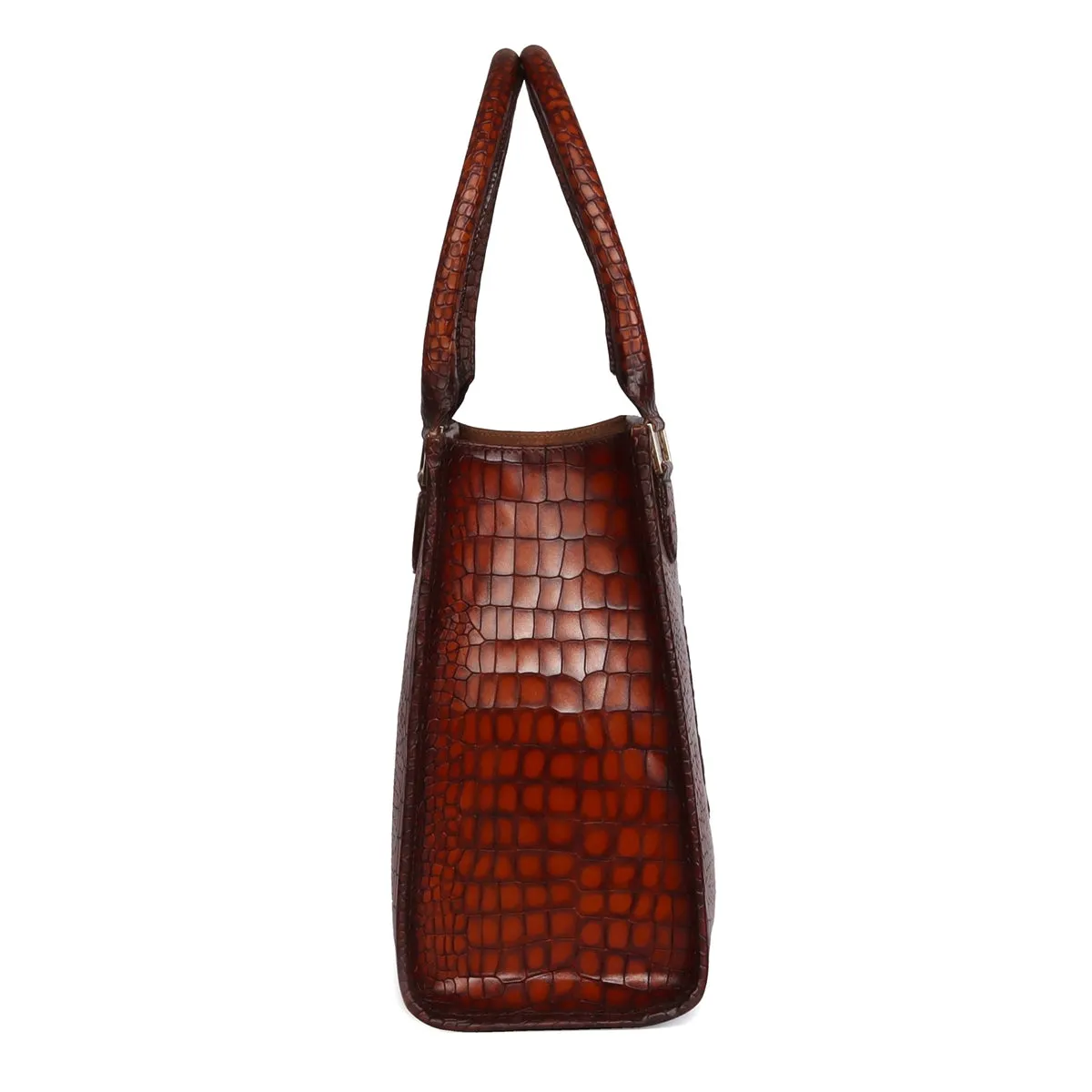 Smokey Finish Medium Hand Bag In Deep Cut Cognac Leather