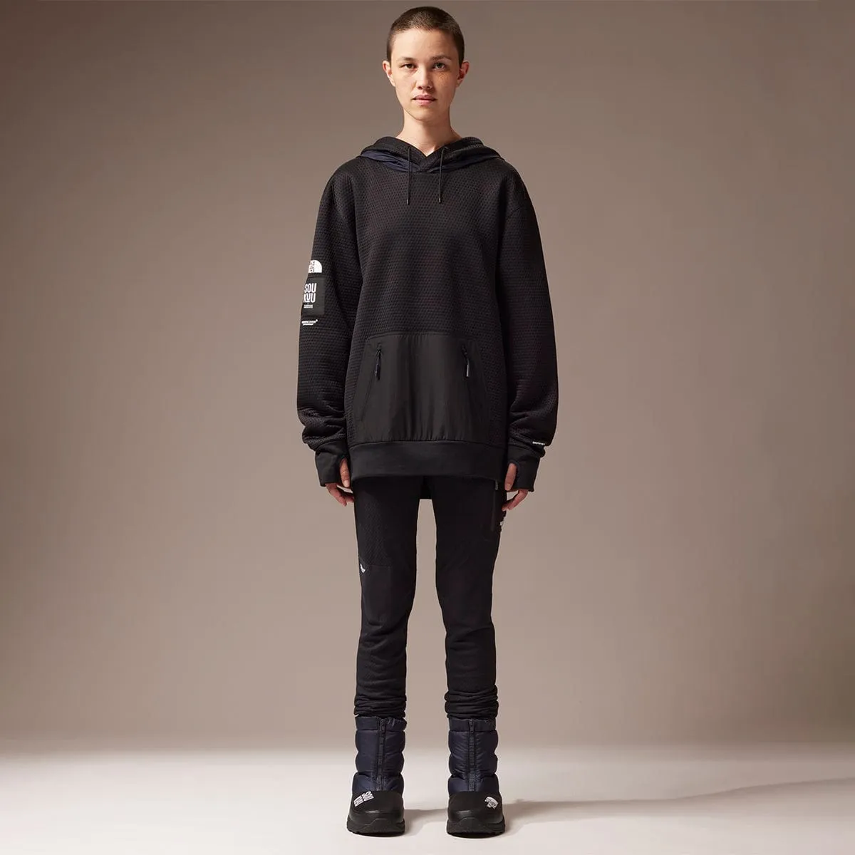 SOUKUU BY THE NORTH FACE X UNDERCOVER PROJECT U DOTKNIT DOUBLE HOODIE TNF BLK/AVTR NVY | Bodega