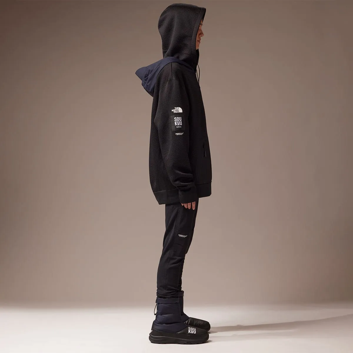 SOUKUU BY THE NORTH FACE X UNDERCOVER PROJECT U DOTKNIT DOUBLE HOODIE TNF BLK/AVTR NVY | Bodega