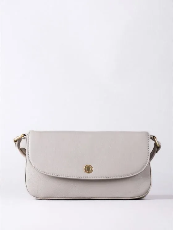 Tarnbeck Small Leather Flapover Cross Body Bag in Grey