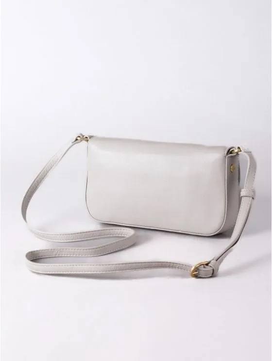 Tarnbeck Small Leather Flapover Cross Body Bag in Grey