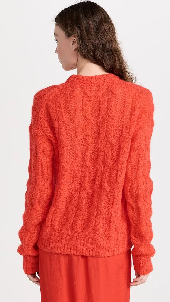 Tibi   Soft Mohair Cable Crew Neck Easy Pullover 