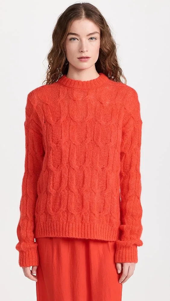 Tibi   Soft Mohair Cable Crew Neck Easy Pullover 