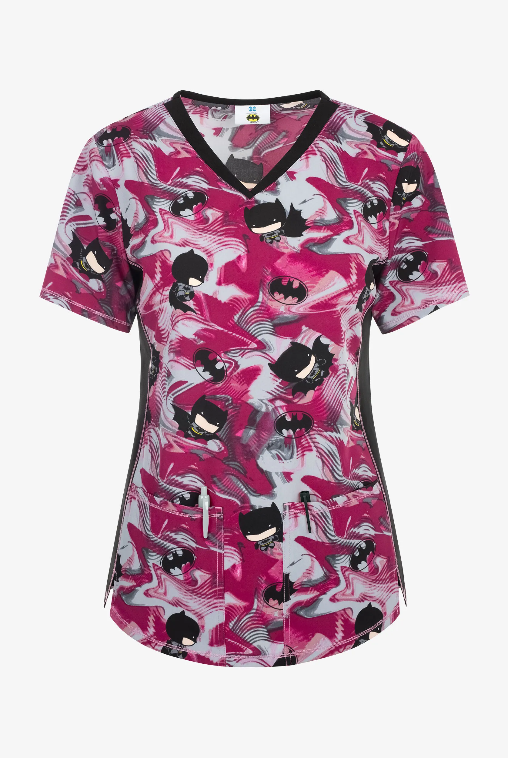 Tooniforms Batman Dark Wave Women's 2-Pocket STRETCH V-Neck Print Scrub Top