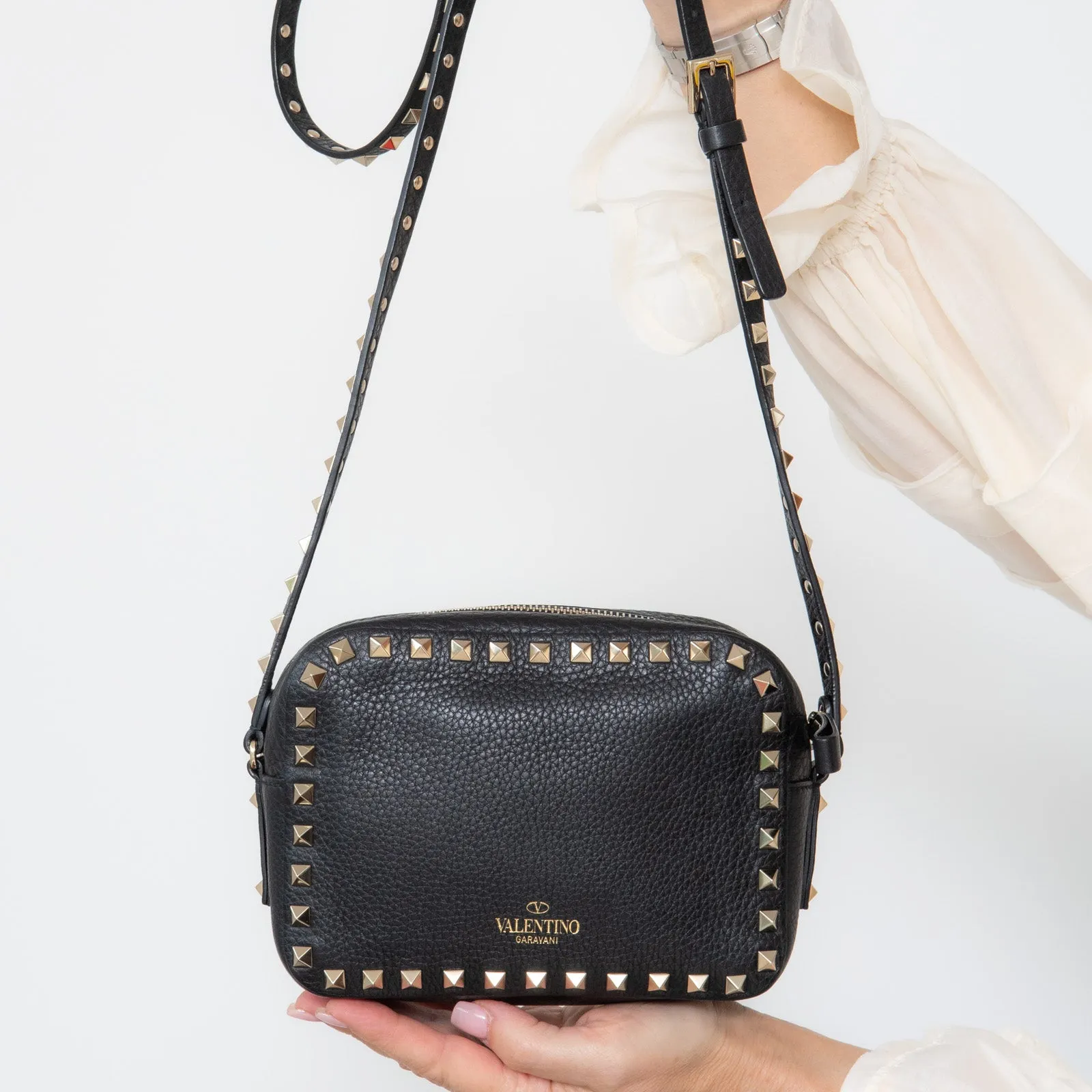 Valentino Garavani Black Leather Rockstud Bag