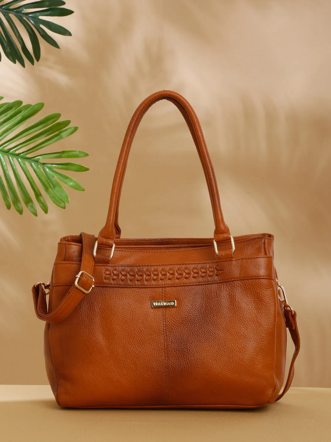 Women Tan Texture Leather Handheld Bag