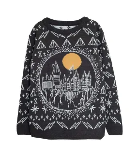 Womens/ladies hogwarts knitted christmas jumper black Harry Potter